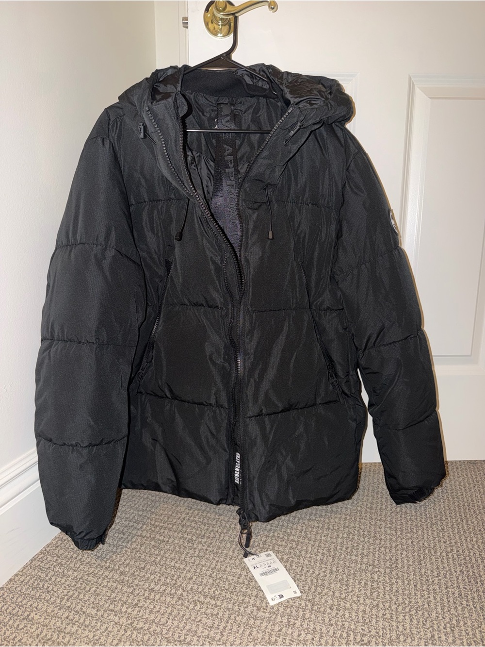 Zara Mens Black Quilted Hooded Puffer Jacket